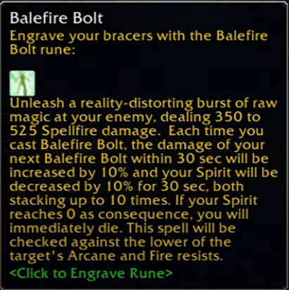 wow sod phase 3 mage balefire bolt rune